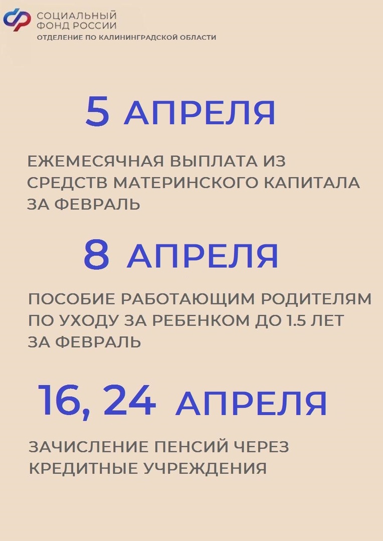 Каскад.тв - Калининградский Соцфонд опубликовал график выплат пенсий и  пособий в апреле