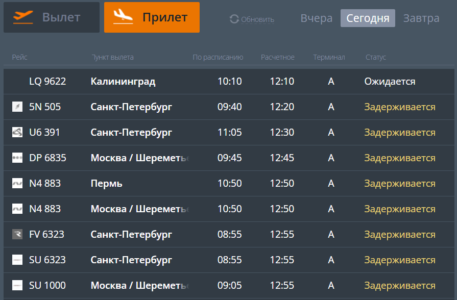 Из-за ограничений воздушного пространства в «Храброво» задерживаются 15 самолётов, еще 17 не могут вылететь в Калининград 